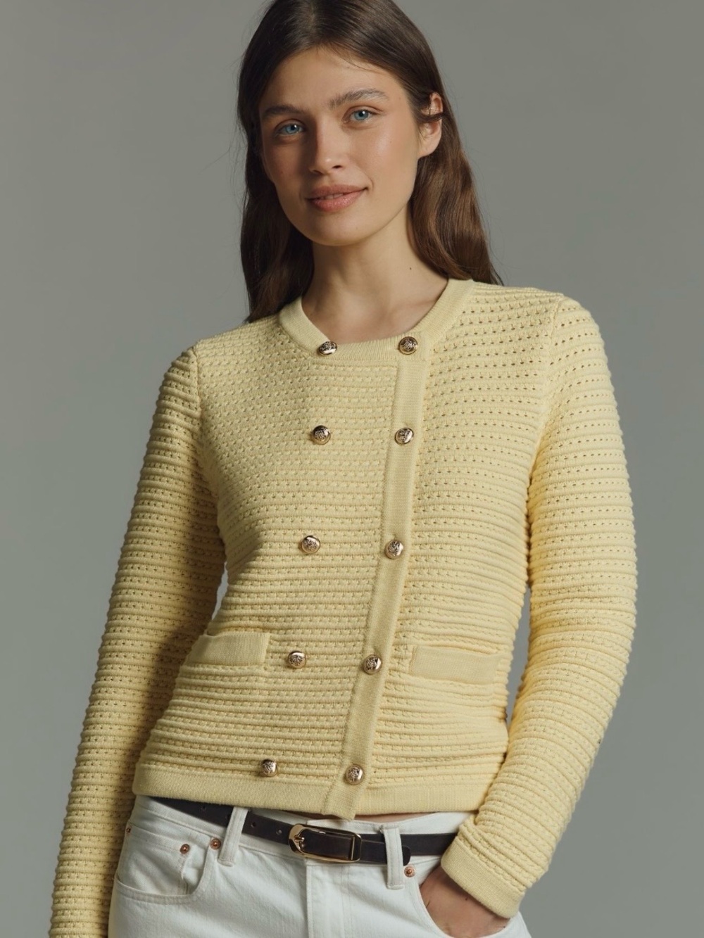 NWT Anthropologie NVLT Butter Yellow Double-Breasted Knit Cardigan
